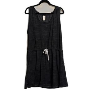 Womens Black Camo Tank Dress XXL Soft Stretch Drawstring Waist Pockets Casual